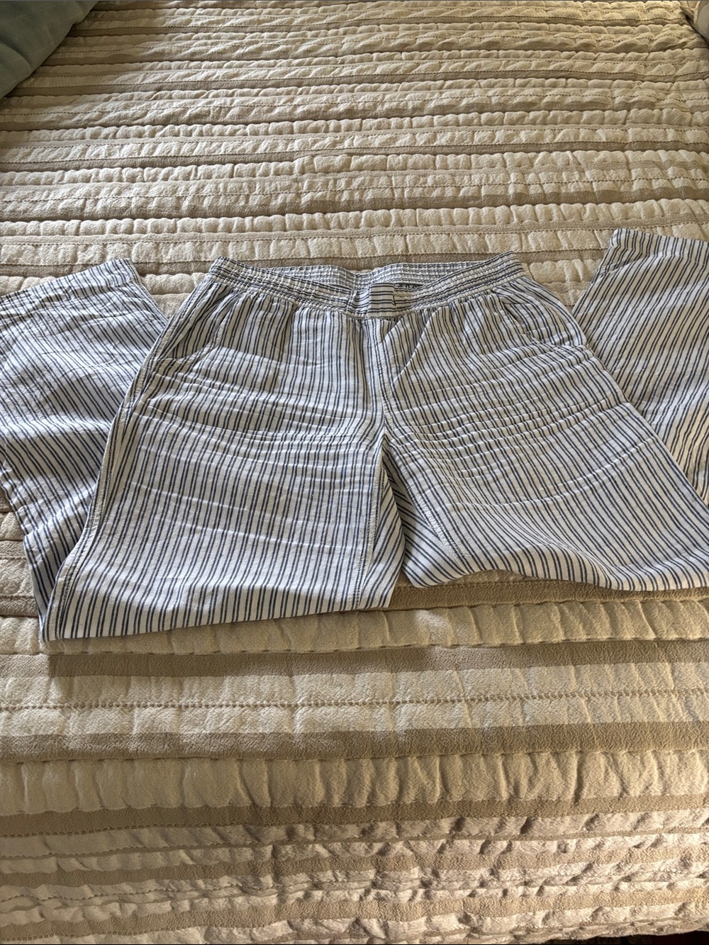 L.L.Bean White Top with Navy Vertical Stripes